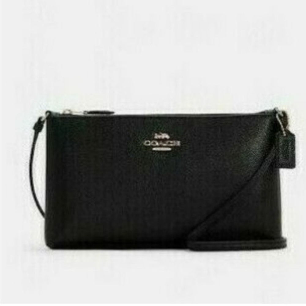 Coach Black Leather Top Zip Crossbody Bag